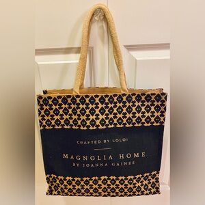 Magnolia Home by Joanna Gaines Burlap Tote Bag by Loloi Black Tan Large